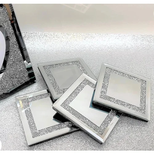 Lesser & Pavey The Leonardo Collection Mirrored Silver Glass Coasters With