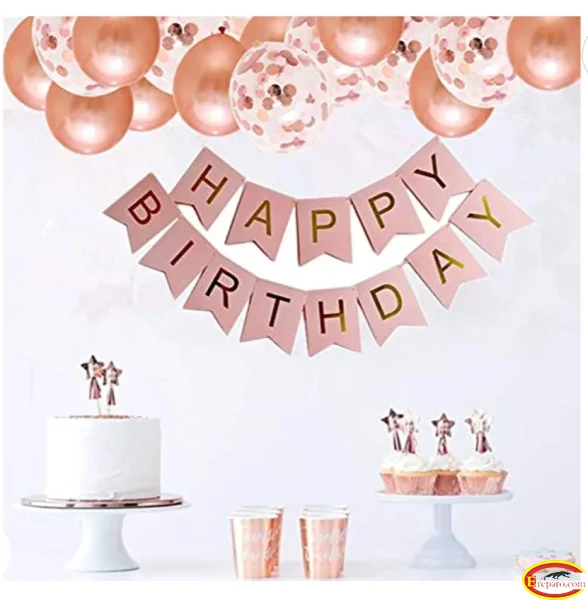 Happy Birthday Banners Rose Gold Birthday Banner Bunting + 12pcs 12” Latex