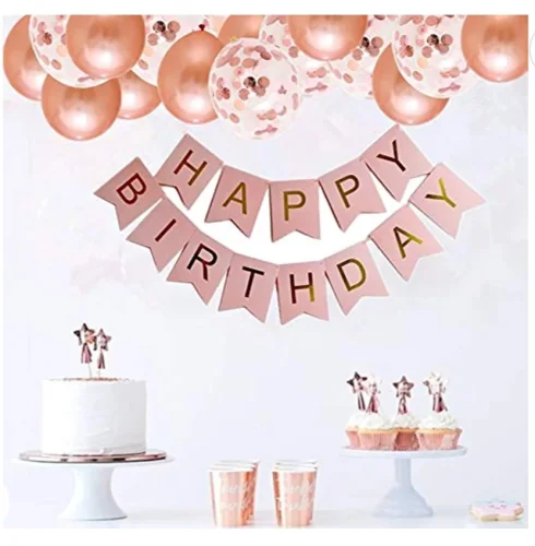 Happy Birthday Banners Rose Gold Birthday Banner Bunting + 12pcs 12” Latex