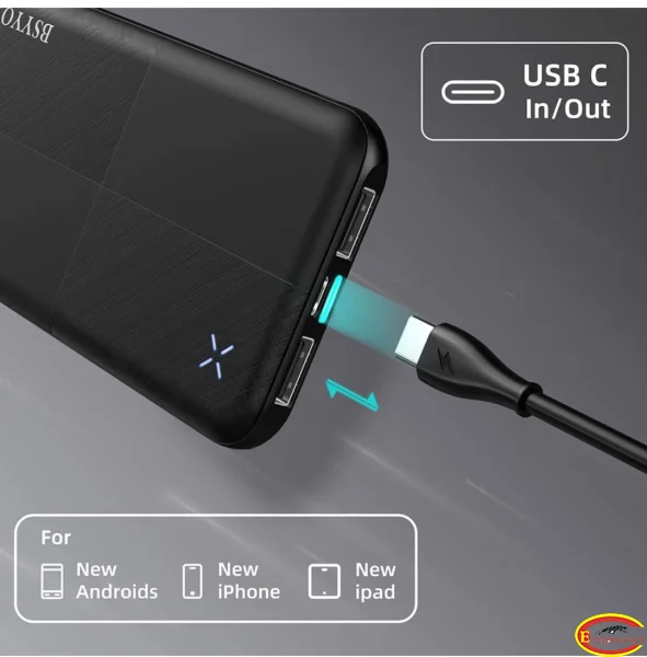 BSYYO portable charger, power bank 3 USB ports,USB C input/output fast char