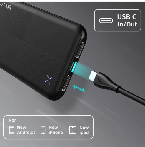 BSYYO portable charger, power bank 3 USB ports,USB C input/output fast char