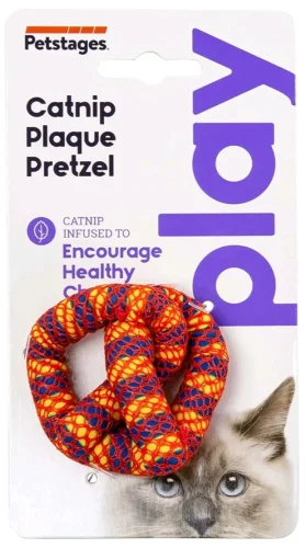 PETSTAGES CATNIP PLAQUE AWAY PRETZEL CAT  DENTAL CHEW TOY