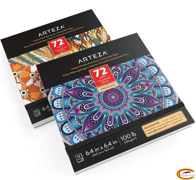 Arteza Doodle Coloring Book for Adults, Black Outlines, 72 Relaxing Colorin