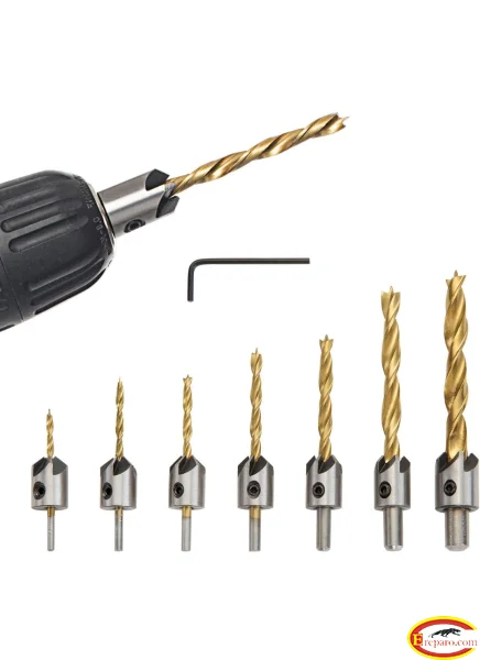 Countersink Drill Bit Set 8 Pieces Three Pointed High Speed Steel Drill wit