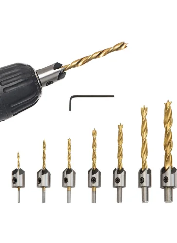 Countersink Drill Bit Set 8 Pieces Three Pointed High Speed Steel Drill wit
