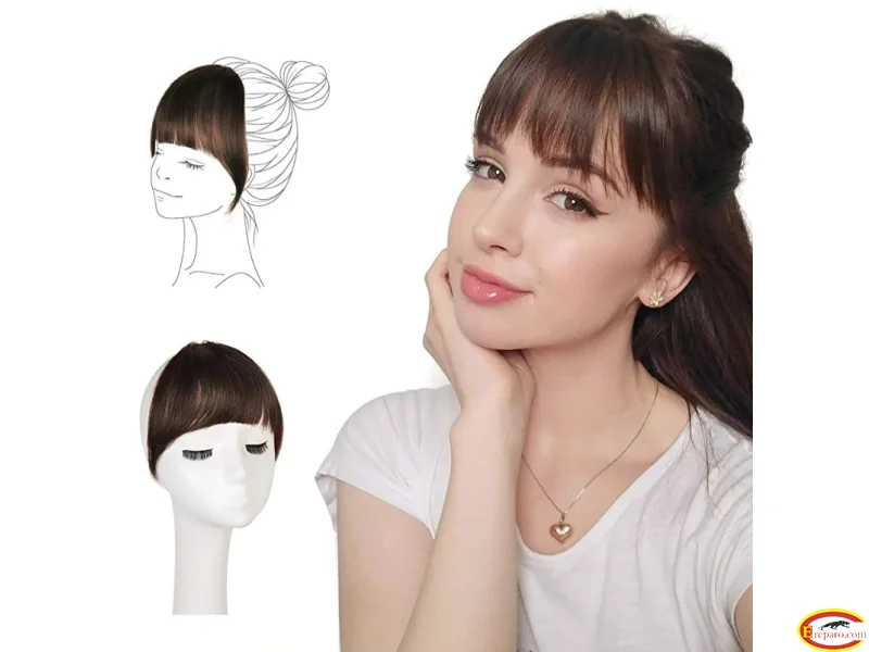 FESHFEN Clip in Fringe Extension, Clip in Bangs 100% Remy Human Hair Curved Fringe Extensions