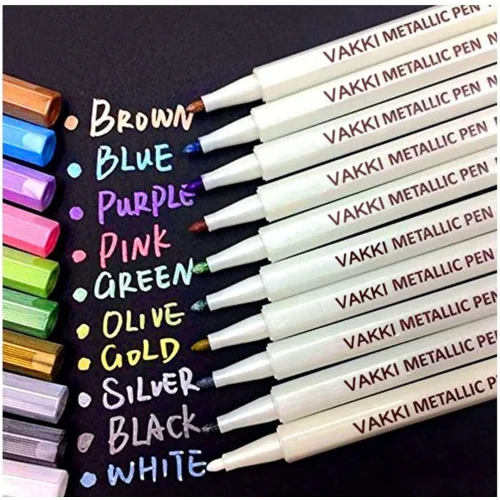 Metallic Marker Pens, Vakki Set of 10 Assorted Colors for Photo Album Drawing