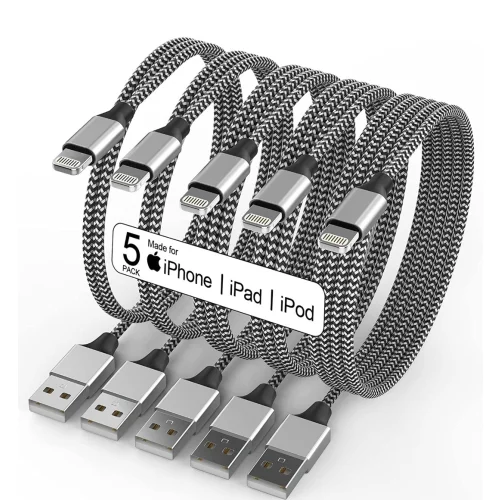 iPhone Charger Cable [5Pack 3/3/6/6/10 FT] USB Nylon