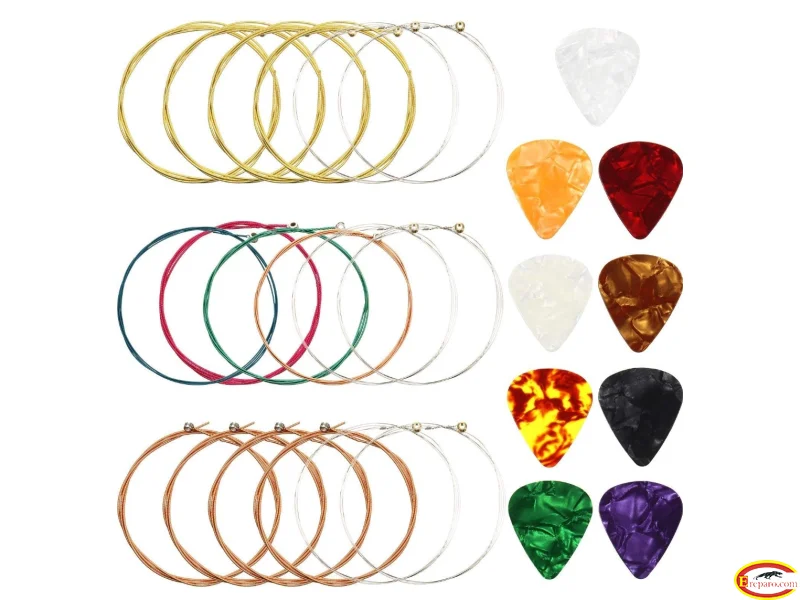 3 Sets Acoustic Guitar Strings Replacement 9 Celluloid Guitar Picks 3 Sizes for Electric Acoustic Gu