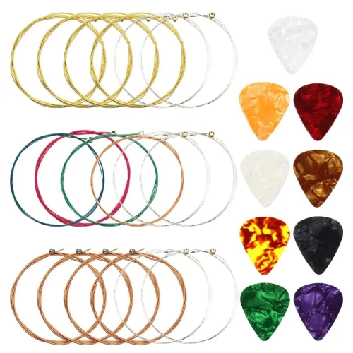 3 Sets Acoustic Guitar Strings Replacement 9 Celluloid Guitar Picks 3 Sizes for Electric Acoustic Gu