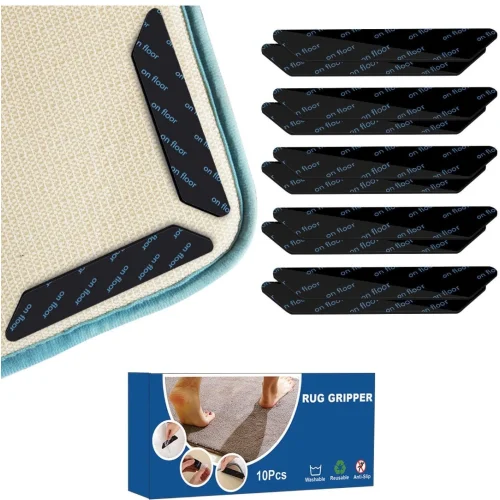 Pack of 10 Anti-Slip and Reusable Rug Grippers for Wooden and Hard Floors