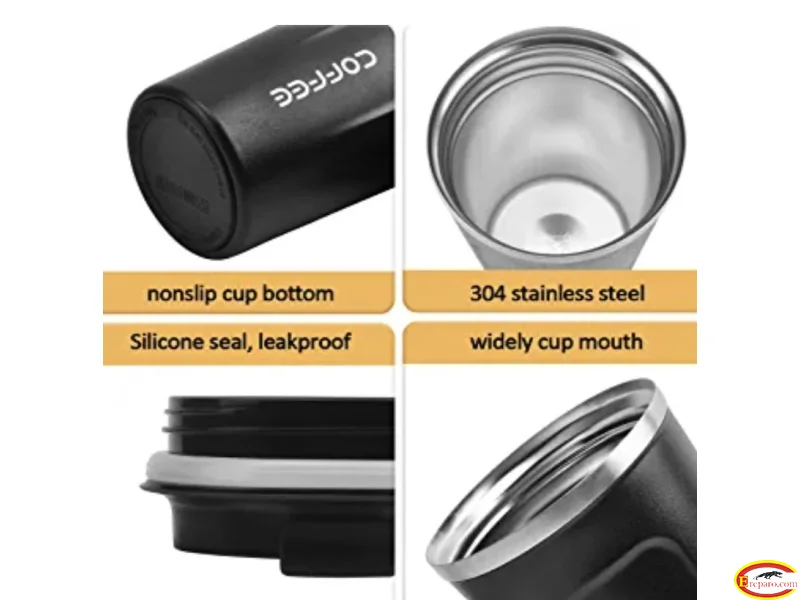 Black Coffee Cup, Vacuum Reusable Leakproof Double Wall Coffee Cup, Insulation Stainless Steel
