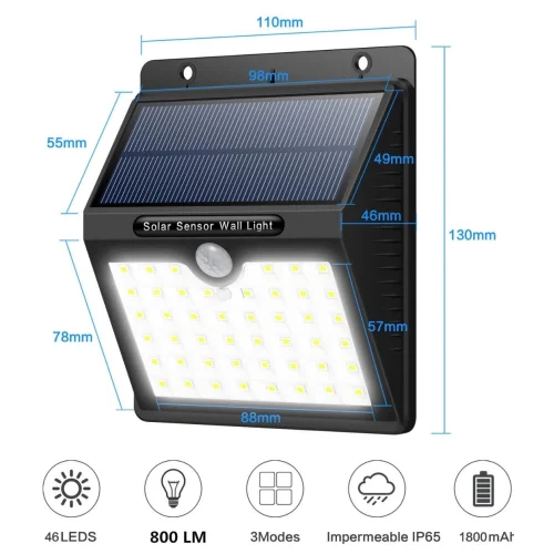 Solar Lights Outdoor, 180°Super Bright iPosible 46 LED Solar Security Light Solar  for Garden-4 Pack