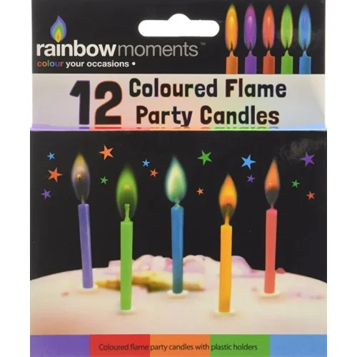 12 Coloured Flame Party Candles | Multicoloured Flames | Perfect For Birthday Cakes