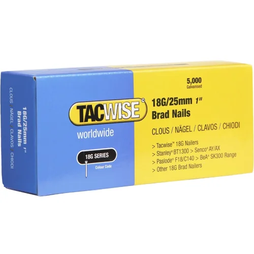 TACWISE 0396 Type 18G / 25 mm Galvanised Brad Nails, Silver, Pack of 5,000
