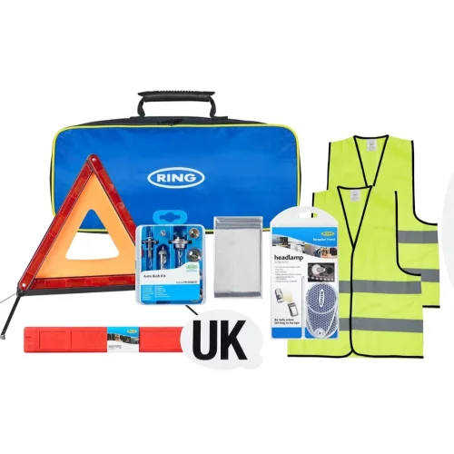 Ring Automotive RCT1 9 Piece European Travel Kit, with Warning Triangle, 2 High Vis Vests, Bulb Kit.