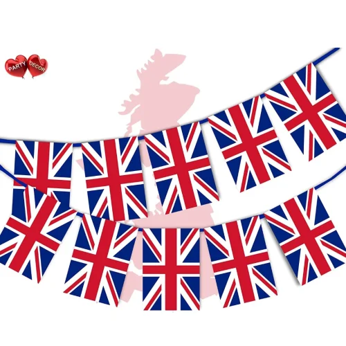 British Union Jack Full Flag Patriotic Themed Bunting Banner 12 Rectangular flags