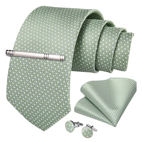Men's Necktie Plain Silk Woven Striped Plaids Tie Handkerchief Cufflink Tie Clip