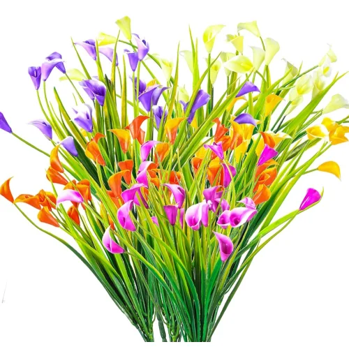 6PCS Artificial Flowers, Plastic UV Resistant Silk Flowers-Five Colors