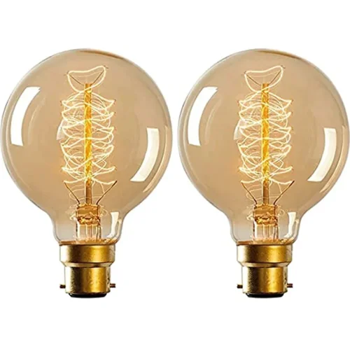 Decorative Bayonet Edison Light Bulbs, 40W Dimmable B22 Retro Edison Bulb Globe G80  Pack of 2
