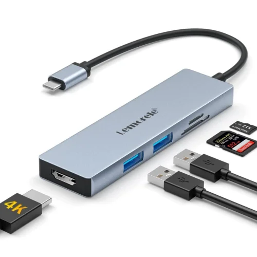 USB C Hub HDMI 4K-5 in 1,Space Aluminum USB C Hub Adapter with 2 USB 3.0,SD/TF