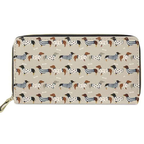 Lovely Dachshund Printed Long Wallet for Women Ladies,PU Leather Money Bags Shopping Purse Handbags