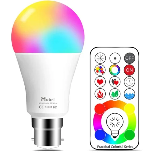 LED Colour Changing Light Bulbs with Remote Control 75Watt Bayonet Dimmable Colour Bulbs with Timing