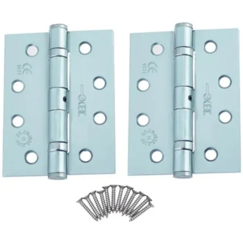 4" Internal Ball Bearing Door Hinges 100mm Fire Rated + Screws Pair Satin Chrome
