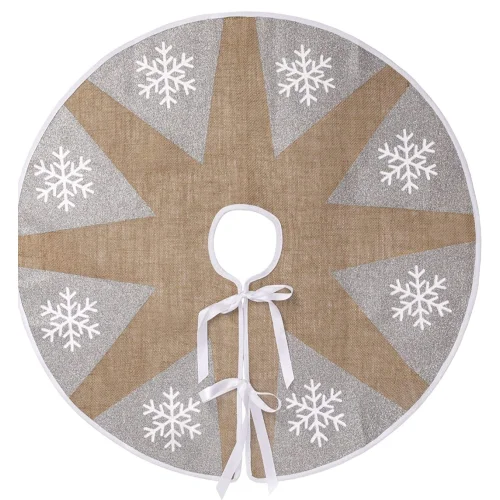 Christmas Tree Skirt, 30 Inches Glitter  with White Snowflake Hessian Tree Cover for Xmas