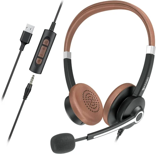 USB Headset with Microphone Noise Cancelling, Laptop Headset with In-Line Control, 2 in 1 USB/3.5mm