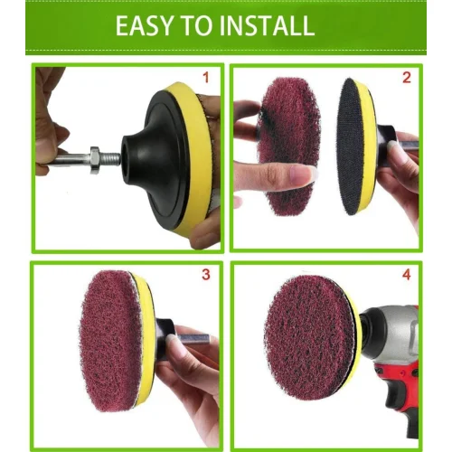 10Pcs Scouring Pads Cleaning Kit for Drill, Kagni 4 Inch Power Scrubber Drill Brush Attachment