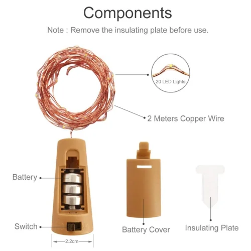 Bottle Lights, Cork Lights for Wine Bottles, 2m 20 LED Copper Wire Fairy Lights- A+++ - 12 Pack