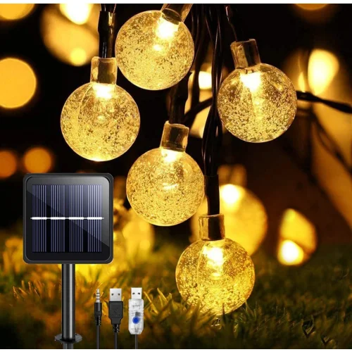 Solar Lights Outdoor Garden, 26ft 50 LED Garden Lights Solar/USB Powered String Lights Waterproof