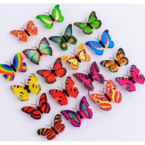 12 PCS Colorful Stick-on Mood Light LED Butterflies Night Light Sticker Wall Decoration Door Window