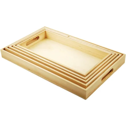 Imports Paintable Wooden Trays W/Handles 5 kg- Wood