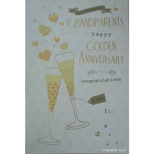Grandparents Golden Wedding Card:"to Wonderful Grandparents Happy Golden Anniversary".