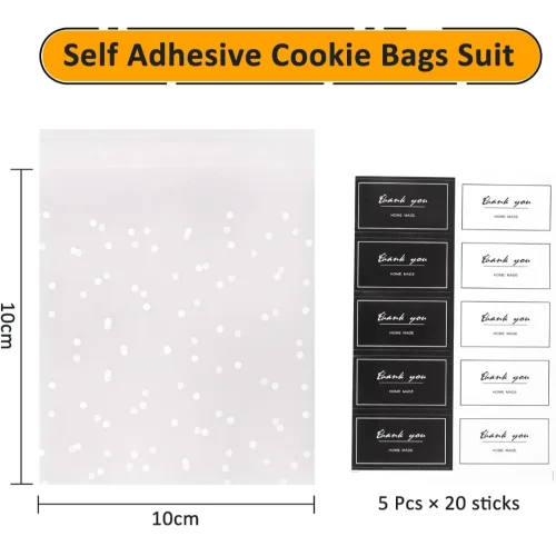 Self Adhesive Cookie Bags 100 Pcs Wax Melt Packaging Bags White Plastic Polka Dot Treat Bags 10×10cm