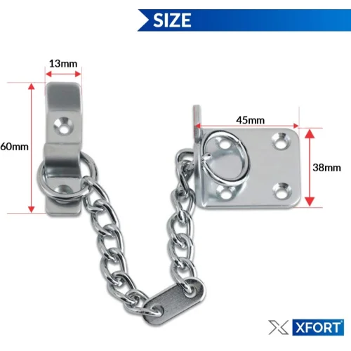 Door Chain Polished Chrome, Narrow Design Door Limiter, External and Internal Door Restrictor