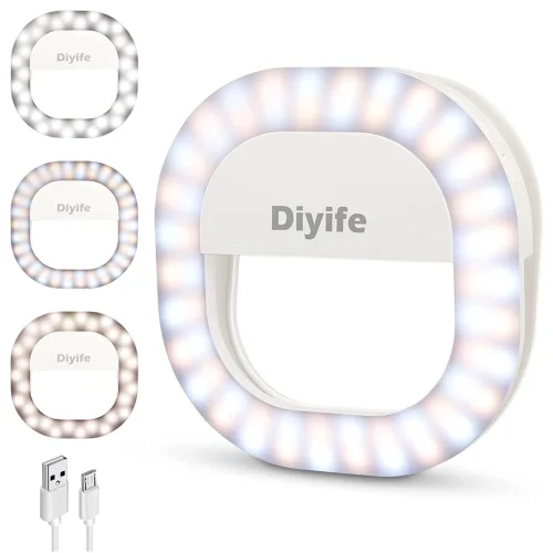 Diyife Selfie Ring Light, [600mAh Long Battery Life] 60 LED Universal Ring Light Clip on Phone Ring