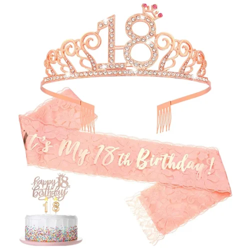 18th Birthday Sash and Tiara,It's My 18th Birthday cake Topper Number 18 Candles