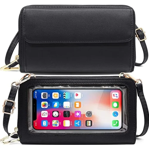 Touchable Phone Bag Women Cross Body Phone Bag  Purse Wallet Fits Phone Under 6.9 Inch - Black