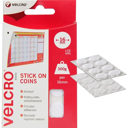 Coins Double Sided Hook & Loop Self Adhesive Sticky Coins Perfect for Room Décor & Home 16x16mm of16