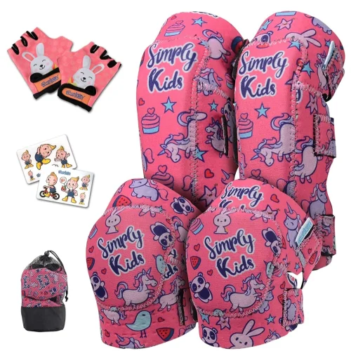 Innovative Soft Kids Knee and Elbow Pads with Bike Gloves I Toddler Protective Gear Set w/Mesh Bag