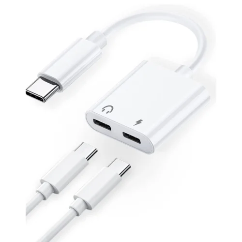 Headphone Adapter for USB C Jack, Dual Type-C Audio Charging Adapter Headphone Splitter