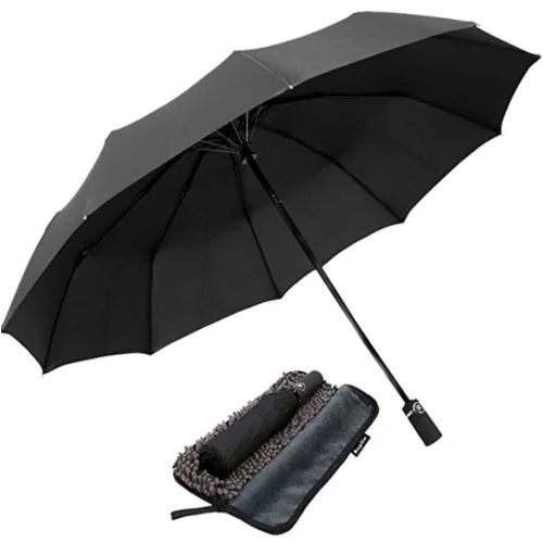 Folding Travel Umbrella, Automatic Open & Close Ergonomic Handle, Golf Umbrella 10 Rib