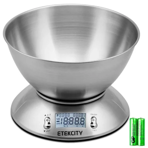 Electronic Kitchen Scales with Stainless Steel Mixing Bowl, Timer and Temperature Sensor
