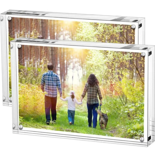 Acrylic Photo Frame 13 x 18 cm, Double Sided Picture Frame with Magnetic, Clear Frameless Desktop