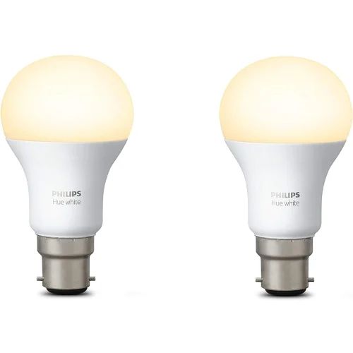 White Wireless Lighting B22 10W Smart LED Bulb Twin Pack iOS Android