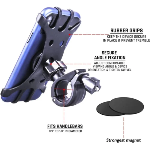 Bike Phone Holder, Anti Shake Motorcycle Handlebar Mount with 360 °