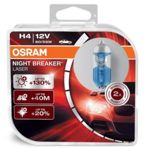 NIGHT BREAKER LASER H4, +130% more brightness, halogen headlight lamp, 64193NBL-HCB, 12V, duo box
